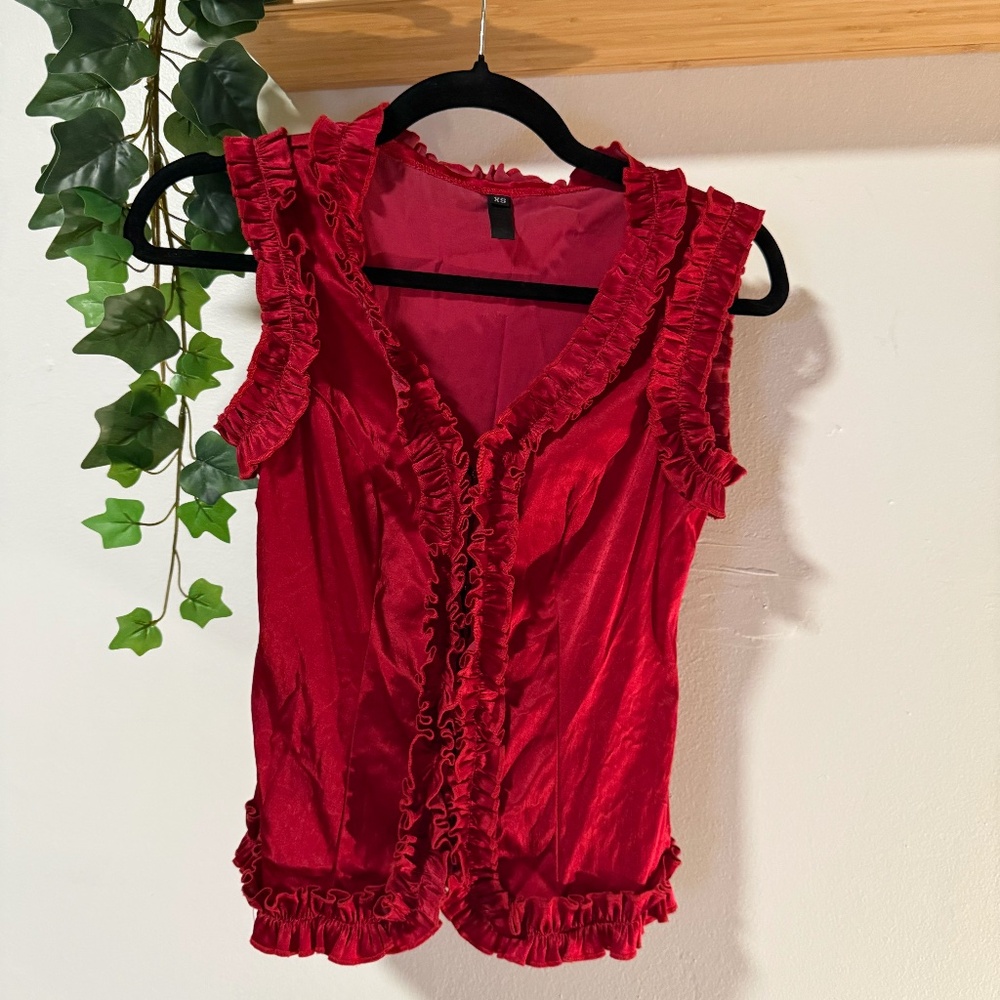 Vintage Ashley O’Rourke Red Ruffled Sleeveless Blouse – Romantic Statement Top